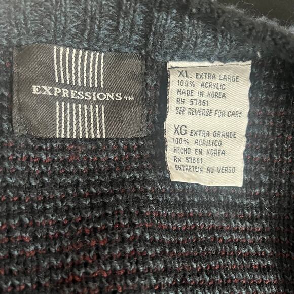 Vintage Expressions Cardigan Sweater Unisex XL Black Gray Knit Acrylic Oversized - Picture 5 of 15